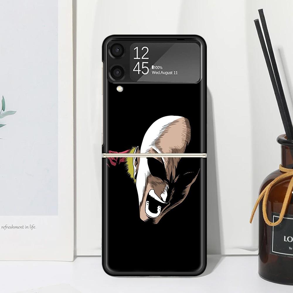 One P-Punch-Man Saitama King Phone Case Cover for Samsung Galaxy Z Flip 7 6 5 4 3 5G Flip3 Flip4 Flip5 ZFlip6 ZFlip7 Black Funda