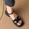 Coarse Heel Thick Sole Straight Buckle Strap Exposed Toe Square Toe College Style Sandals Women's Summer