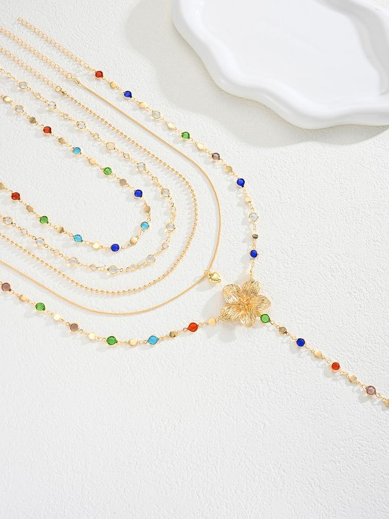 5 Pcs Vintage Floral Colorful Crystal Tassel Necklace Set for Women Exquisite Shiny Rhinestone Choker Boho Party Jewelry Gifts