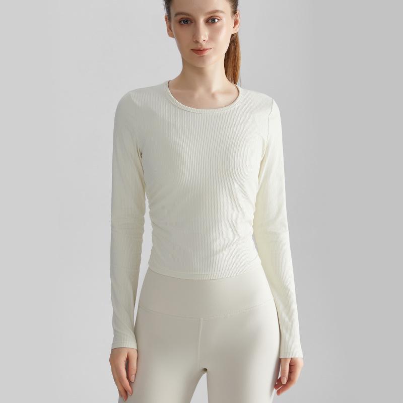 LAHN Women's Quick-Dry Long-Sleeve Sports Top, Breathable, Slim Fit, Side Pleats, Round Neck.