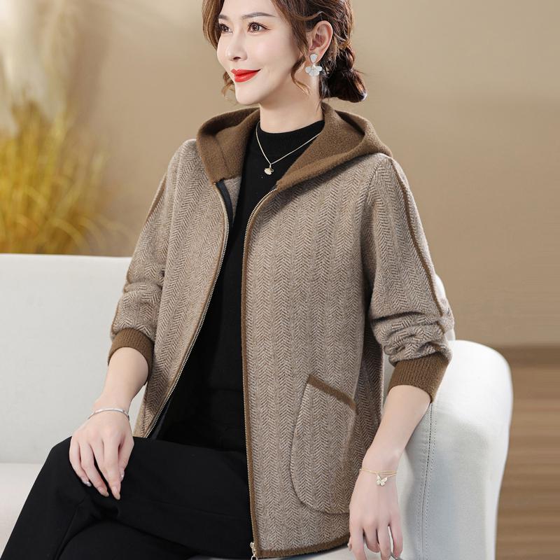 Damen Wollmantel mit Kapuze - Herbst/Winter Kurzstil für Mittelalte und Ältere