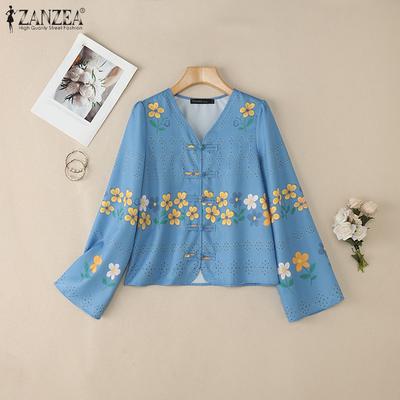Women V-Neck Casual Long Sleeve Floral Blouse