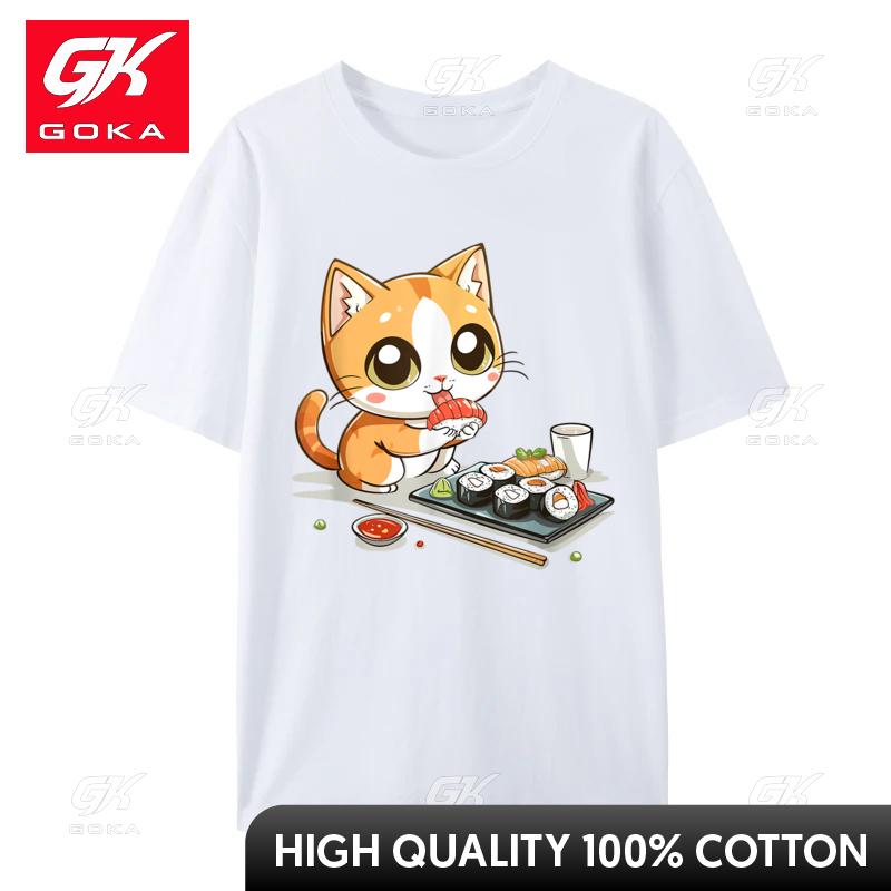 Cats and Sushi Japanese Food Kitten Kawaii Anime Casual Cotton Fabric Unisex Tops Tees TShirt Classic Unisex Tshirt