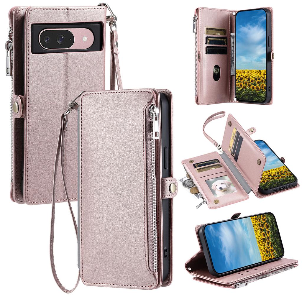 For Google Pixel 10 Pro/Pixel 10 Case TPU+PU Leather Wallet Phone Cover with Wrist Strap