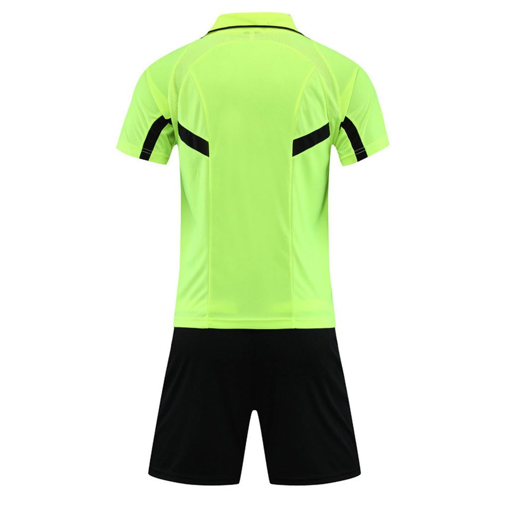 Herren Schiedsrichter Trainingsanzug Kontrastfarbe Umlegekragen Kurzarm Tasche T-Shirt Elastischer Bund Shorts Fußball Uniform