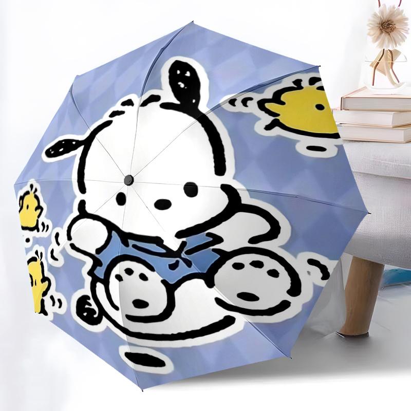 1pc Chibi Cow with Yellow Chickens Automatic Opening/Closing Umbrella - Portable Three-Fold Design, 8-Bone Iron Frame Outdoor Umbrella, Perfect Gift F