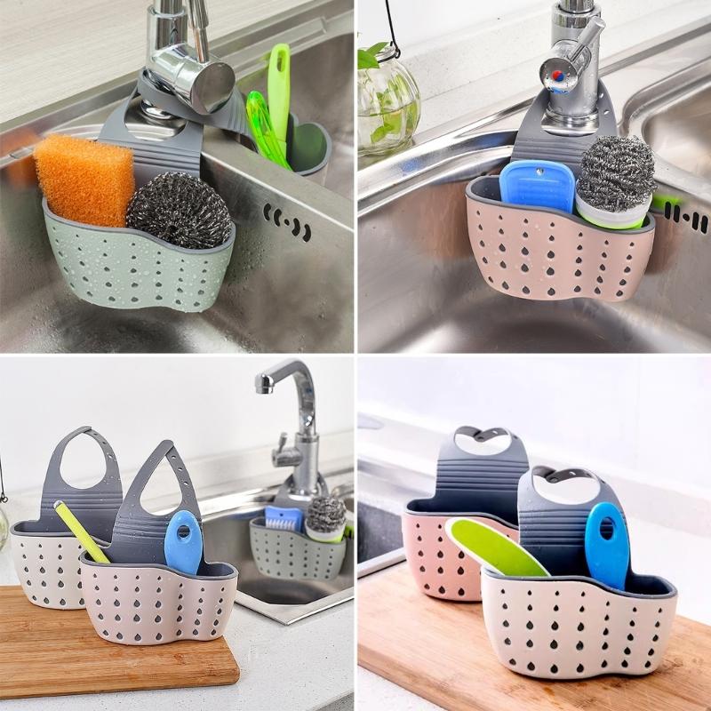 Faucet Hanging Basket Bag with Drain Holes Adjustable Strap Sponge and Cleaning Tool Holder Kitchen Accessories