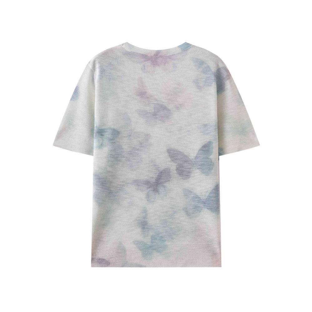 Women Short Sleeve Knit Sweater Crew Neck Breathable Pullover Tops Stylish Geometric Print Color Block Sun Protection Knitwears