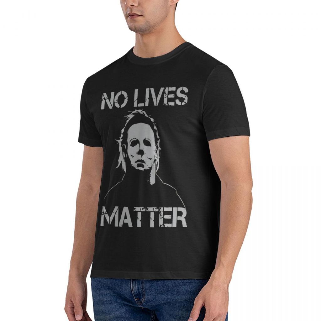 T Shirt No Lives Matter Michael Myers Horror Oversize T-shirts Man Vintage Funny For Men Top Y2k Man Short Sleeve T-shirt