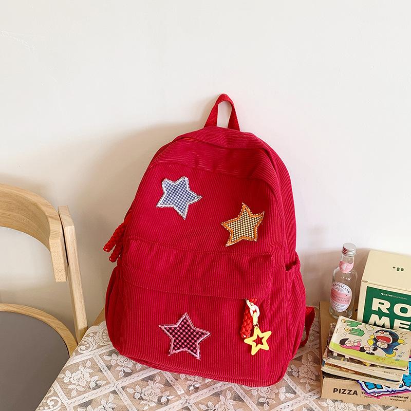 Corduroy Backpack Women'S Style Solid Color Versatile Star Schoolbag Female Middle School Student Small Backpack