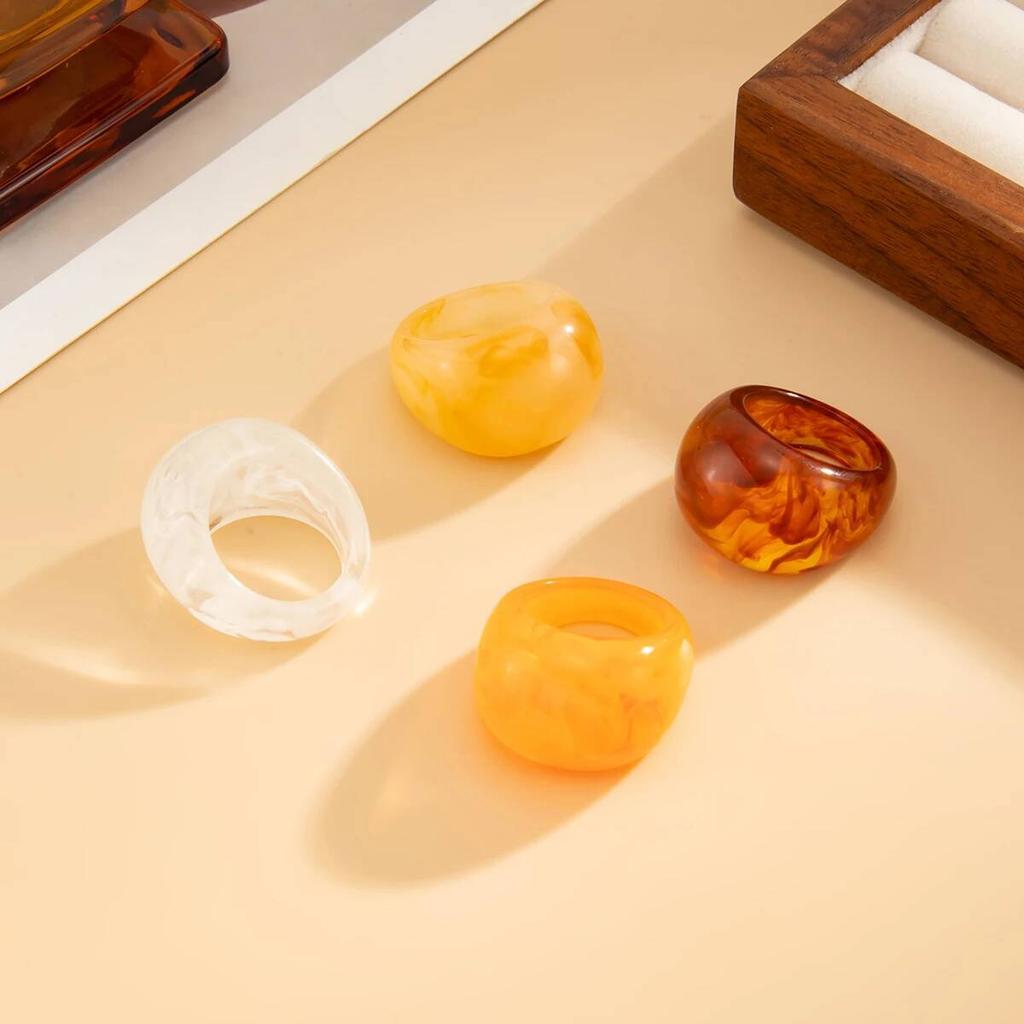 Ingemark Creative Irregular Smooth Resin Rings for Women New Trend Boho Colorful Finger Rings Aesthetic Festival Party Jewelry