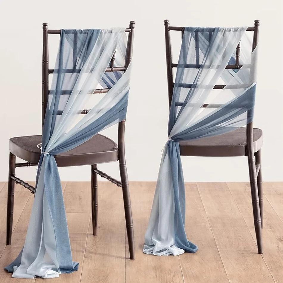 50PCS 17x250cm Chiffon Wedding Chair Sashes Setting  Sage Green Gauze Sheer Vintage Birthday Party Festival Chair Decoration