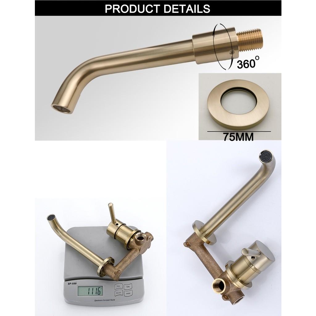 Concealed Basin Faucet Wall Mounted Hot and Cold Mixer Solid Brass 360 Swivel Spout Bathroom Water Tap