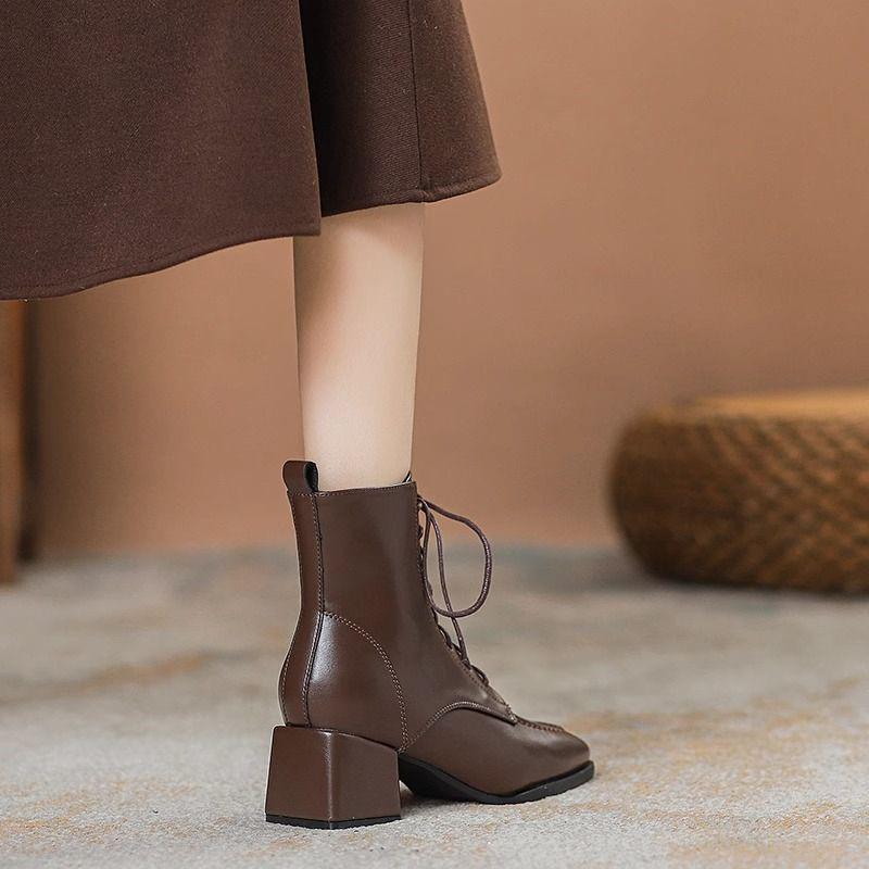 Women's 2025 High-Top Square-Toe Chunky Heel Ankle Boots | Non-Slip, Height-Boosting Martin Boots
