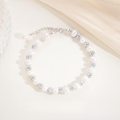 Helles Perlenarmband Damenmode Leichter Luxus Funkelnder Diamant Süßwasserperle Hochwertiges Designarmband