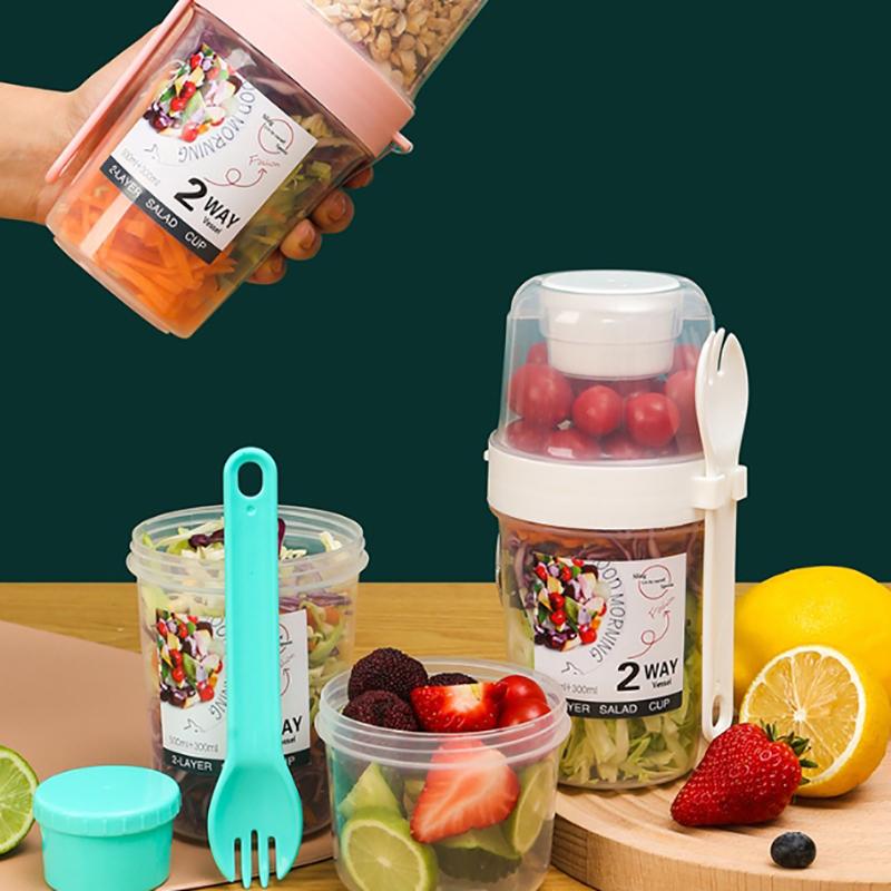 Snídaně ovoce Ovesný jogurtový salátový kelímek s víčkem lžička Dvouvrstvý úložný prostor potravin Přenosný fitness kelímek pro snížení hmotnosti