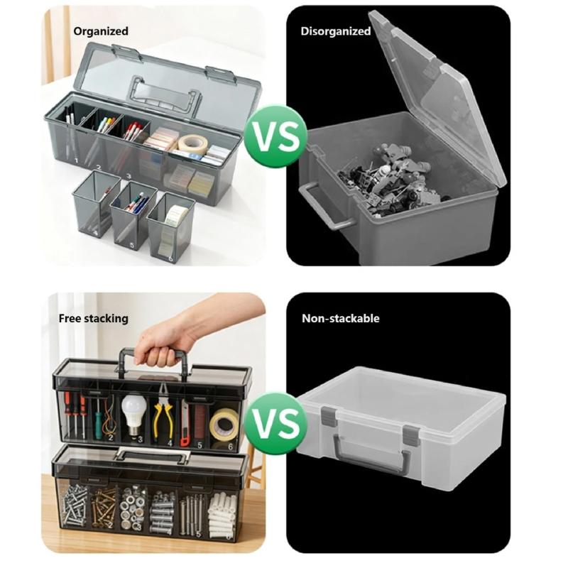 Clear Plastic Tool Box With Handle And Multiple Dividers Clear Parts Organizers For Industrial Parts And DIY Projects
