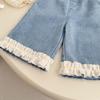 Kayoudou Mädchen lässige Jeans mit Rüschen und weitem Bein