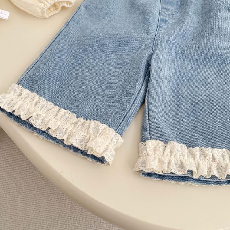 Kayoudou Mädchen lässige Jeans mit Rüschen und weitem Bein