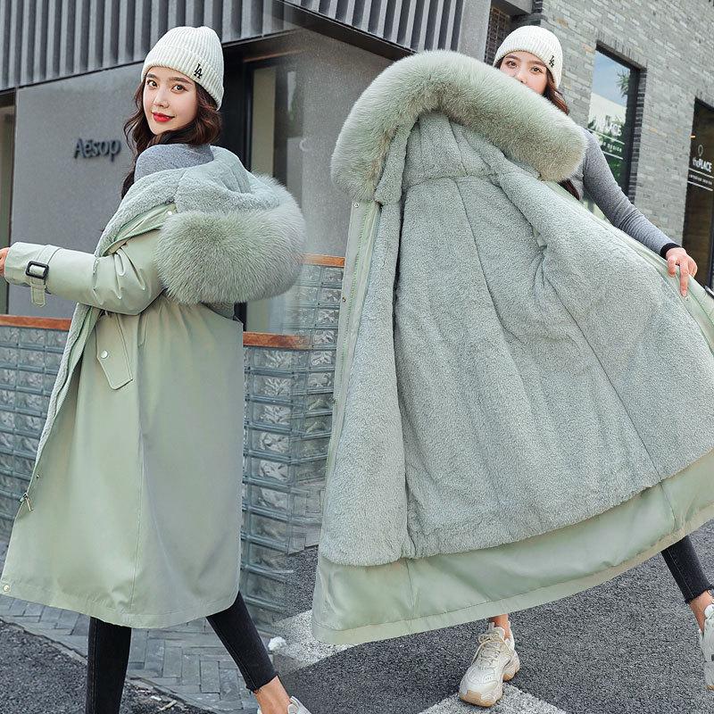 Dámská bunda s kapucí, odnímatelnou podšívkou, větruodolná, lehká, zateplená, hřejivá, odolná proti chladu, dlouhá, ležérní, sportovní bunda, parka, bavlněná bunda