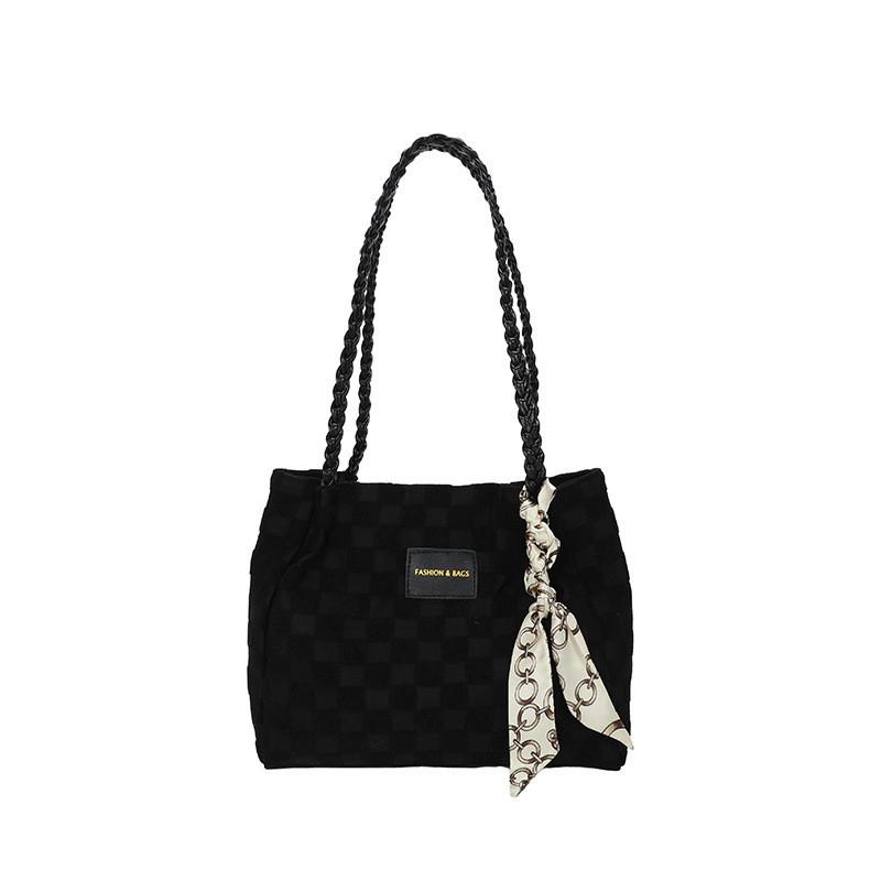 

Trendy Street Style Plush Fabric Tote Bag With Weaving Stitching And Diamond Elements чёрный