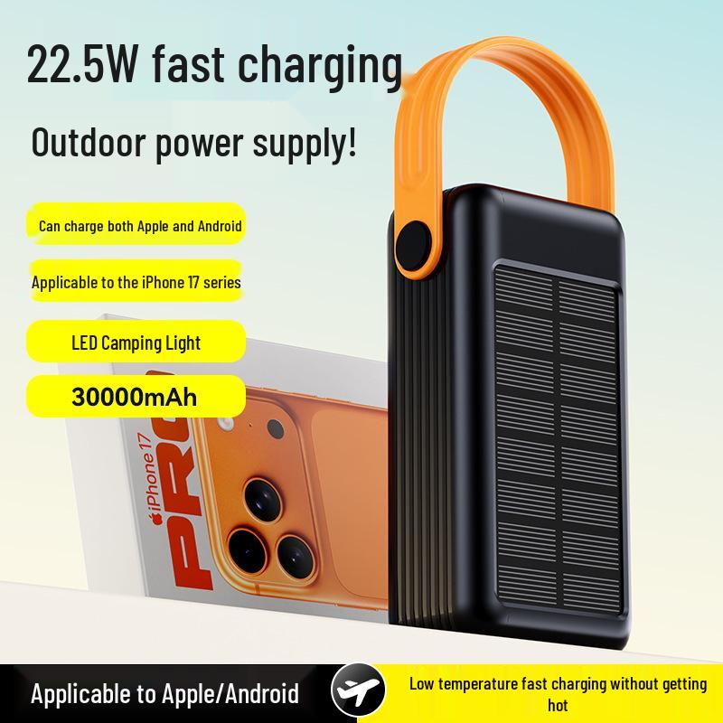 30000mAh Solar Power Bank with Camping Light – 3C Certified Portable Outdoor Battery