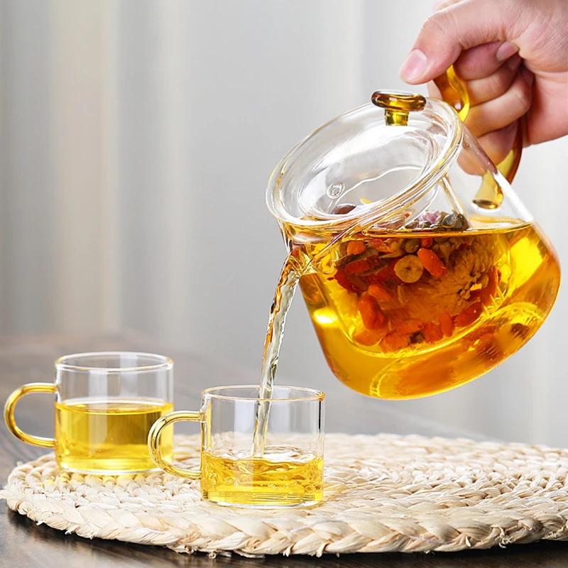 Ceainic din sticlă rezistentă la căldură pentru ceai de flori 750ml Sticlă practică Ceașcă pentru ceai de flori Ceainic multifuncțional Vas pentru sănătate Set de ceai