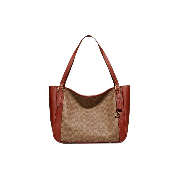 New COACH Canvas Pebbled Leather Tote Bag, Shopping Bag, Handbag, Shoulder Bag Women's Brown C8354-B4NQ4