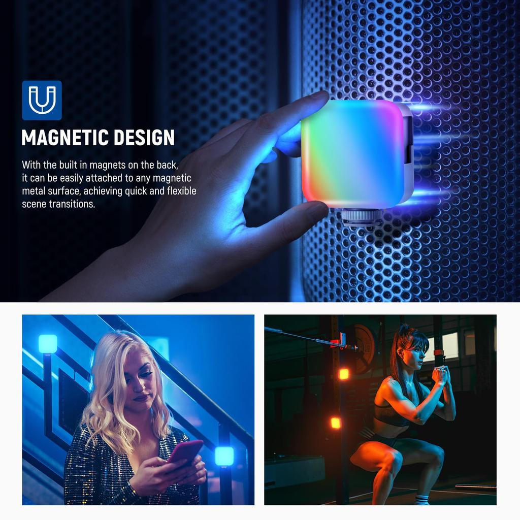 NEEWER BASICS BL60C RGB Video Light Magnetically Mountable 360° Full Color Photography Light 2500-9000K CRI96+ 18 Scene Effects Portable Rechargeable