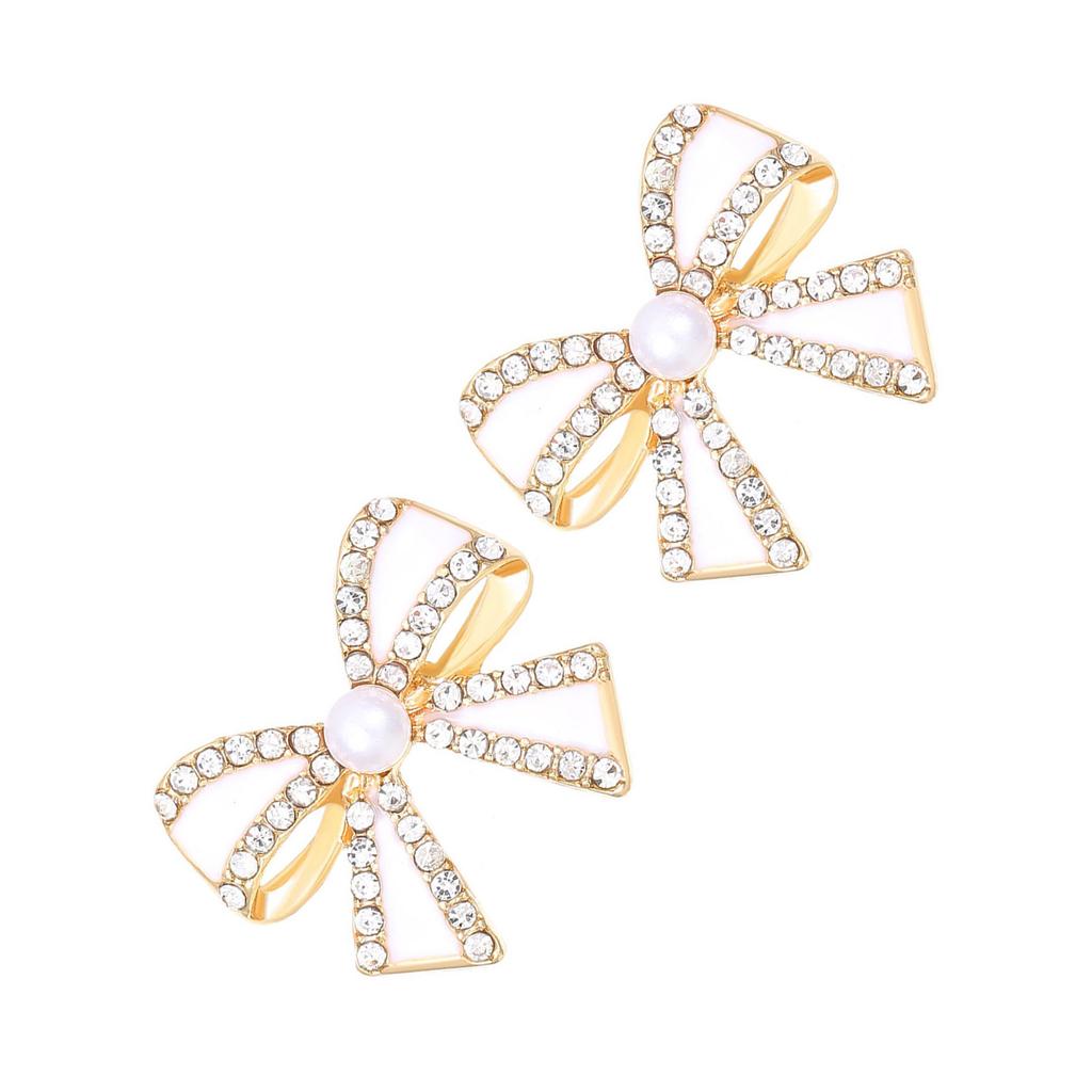 Christmas Bowknot Shaped Studs Earrings Alloy Dripping Oil Ear Rings for Women Girls Elegant Party Wear Ear Accessories