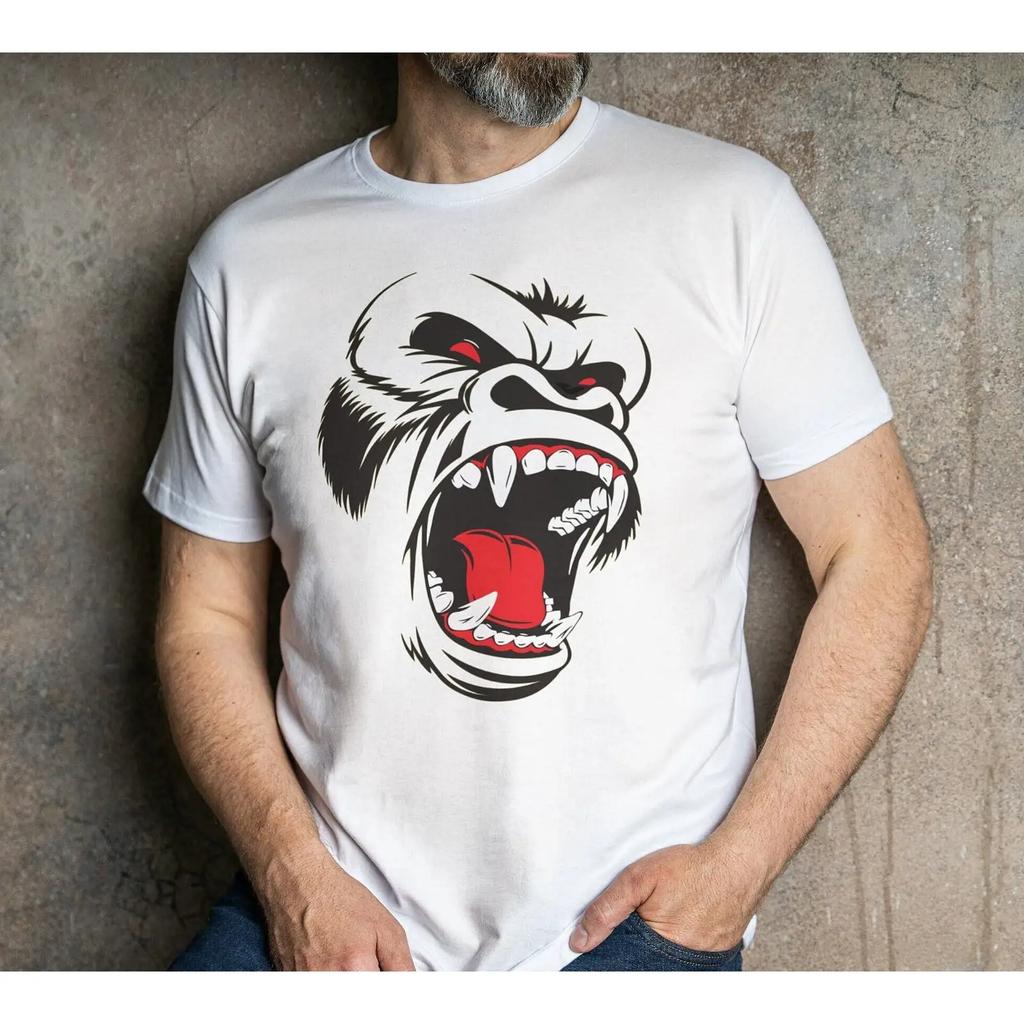 Unisexs Angry Roaring Gorilla T Shirt Funny Animal Fathers Day Dad Birthday Shirtnager Casual Top Vintage Stretched