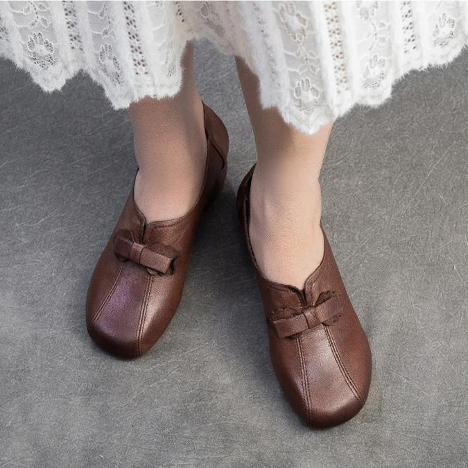 Johnature Retro Dame Hæler Sko Casual Ekte Skinn Pendler Allsidige Dame Slip-on Sko