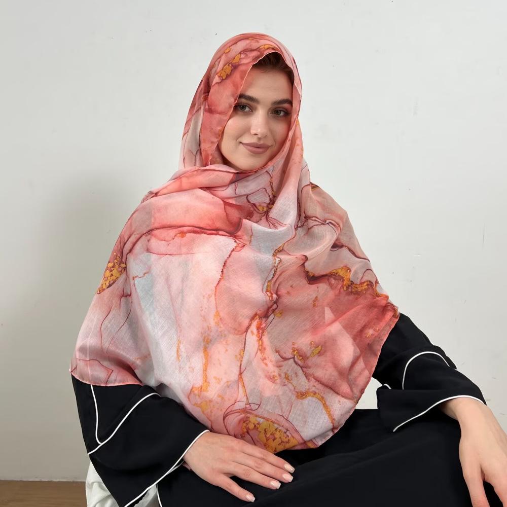 Women's Tie-Dye Watercolor Cotton Linen Scarf - Soft and Stylish Headscarf