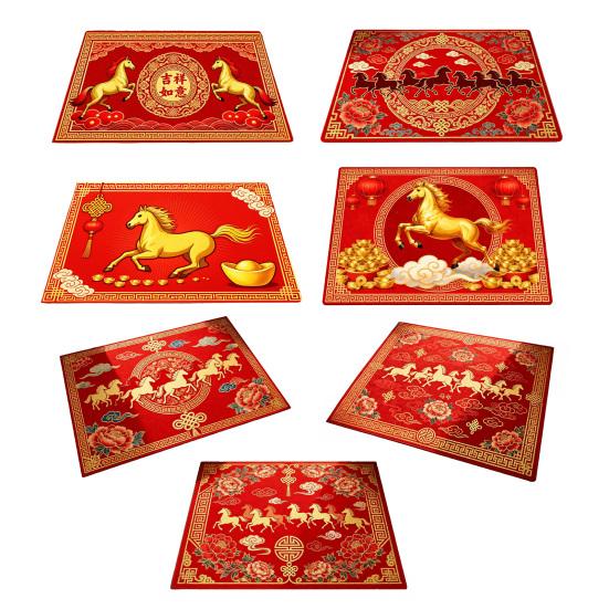 New Year Horse Doormat 2026 Year of The Horse Floor Mat Red Chinese Style Absorbent Anti-Slip Rug for Home Entrance Kitchen Spring Festival Decor