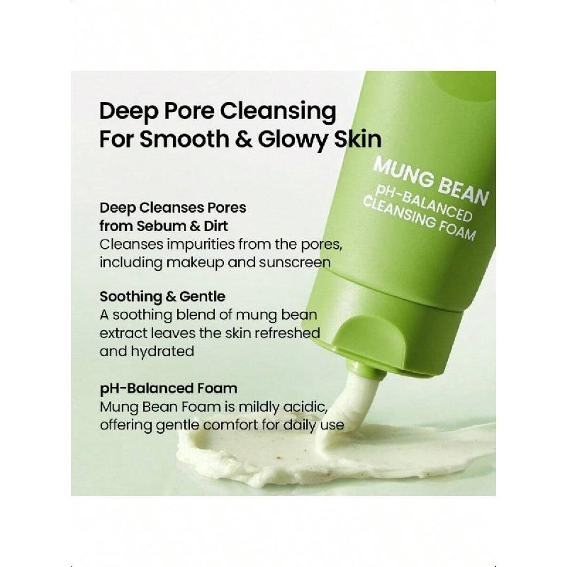 Beplain Mung Bean PH-Balanced Cleansing Foam160ml | Fragrance-Free | Non-Comedogenic Tested | Deep Pore Facial Cleanser | Suitable For Sensitive Skin