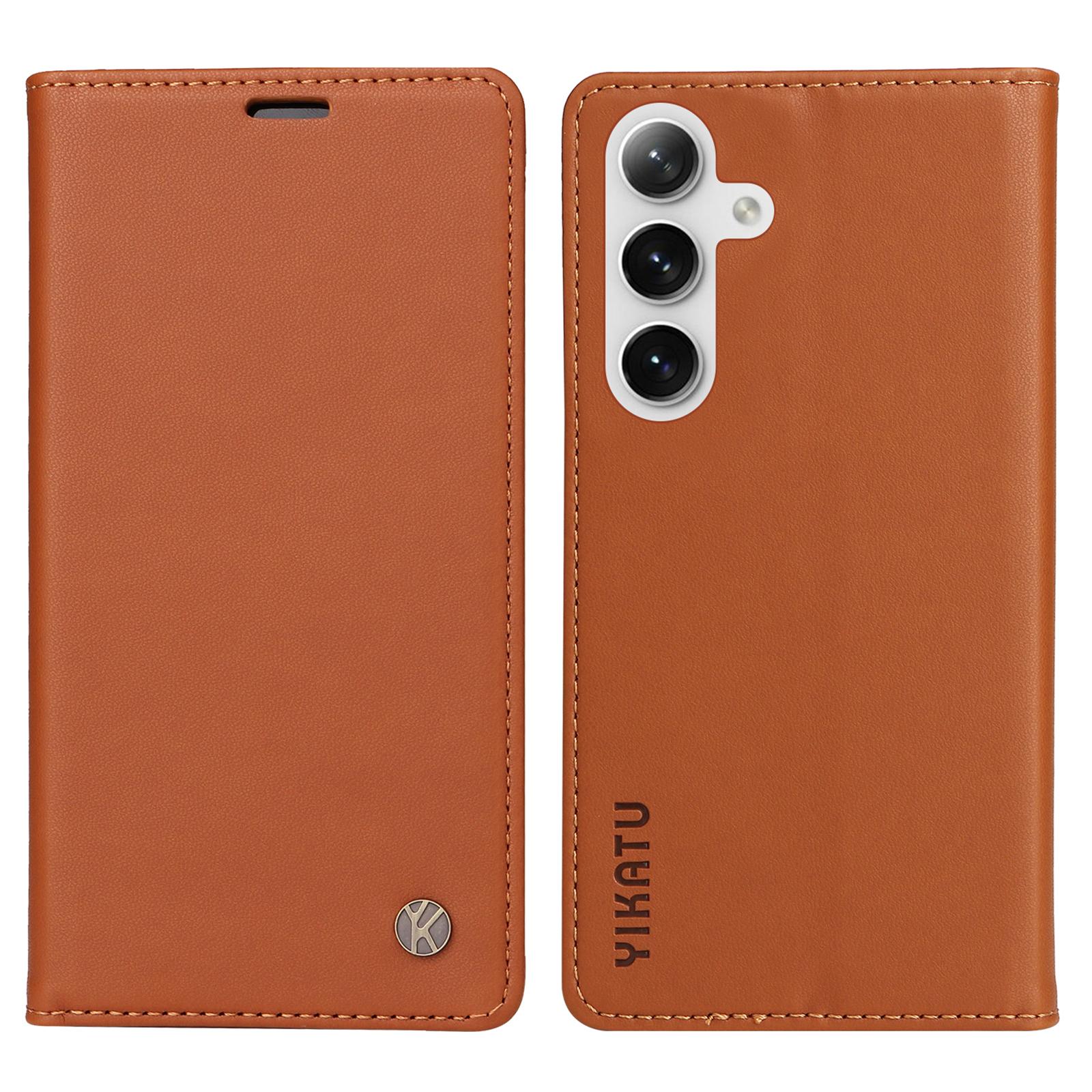 

YIKATU YK-001 For Samsung Galaxy S25+/S24+ Case Magnetic Auto Closing Leather Phone Cover Brown