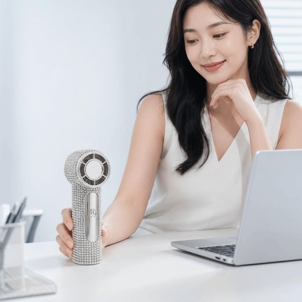Strong Wind Rhinestone Handheld Fan Digital Display Mini Fan Portable Electric Fan  Summer
