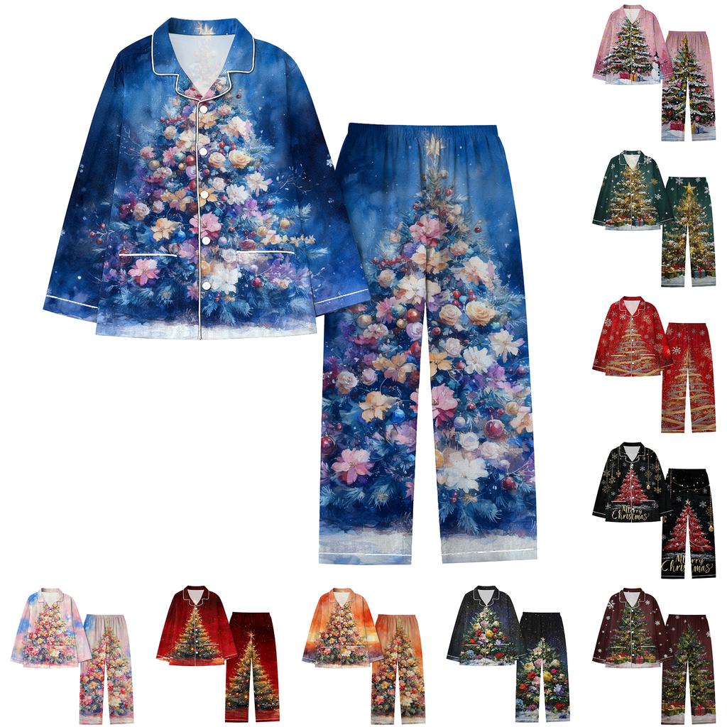 Ladies' Christmas Printed Long Sleeved Long Pants Casual Home Set