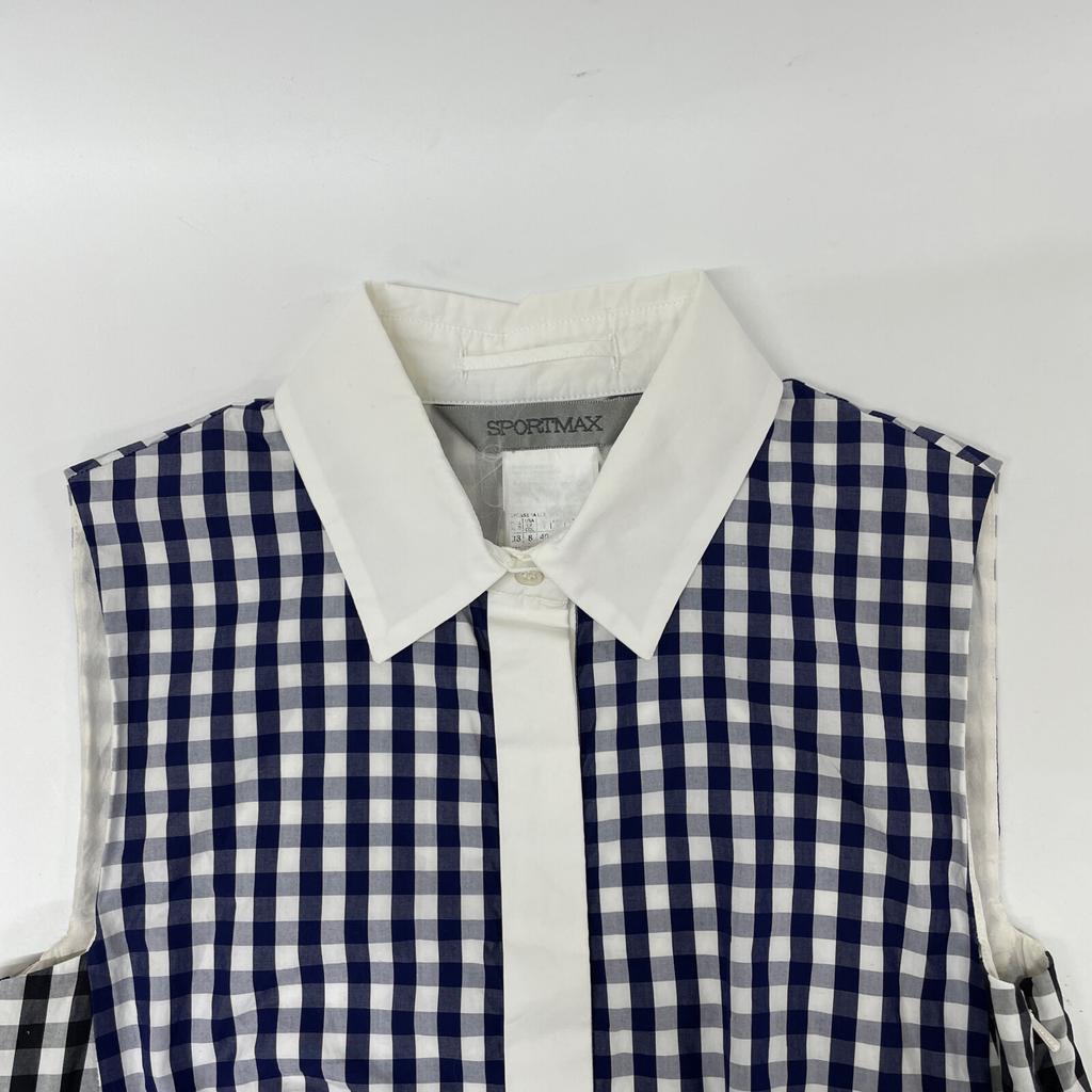 Sportmax Authentic Japanese Gingham Check Sleeveless Flared Shirt Dress 38 Blue X Black X whiteUsed