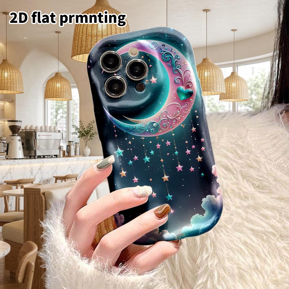Phone Case: 2D Flat Design Suitable for iPhone 18, 17, 16, 15, 14, 13 Pro Protective Cases, Couple Style, Crescent Moon Charm, Christmas and Halloween