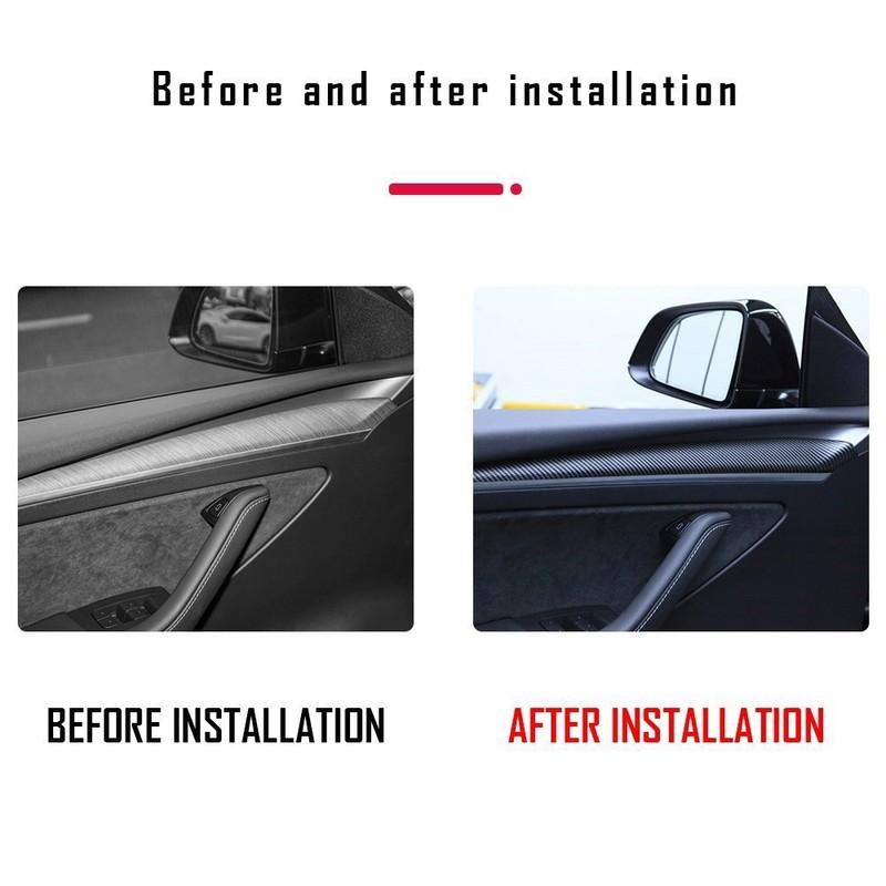 Door Dash Trim Panel For Tesla Model 3 Y Car Dashboard Cover Carbon Fibre ABS Interior Accessories Sticker 2021-2024 New