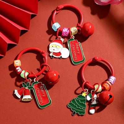 Bag Charm Cartoon Christmas Tag Pendant Christmas Tree Xmas Sants Claus Keychain Creative Christmas Wreath Deer Key Ring Girls