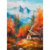 Eichenbaum Kunst Ruhige Berg Herbstwald Hütte Landschaft Schmetterling Poster Leinwanddruck Wandkunst Zimmer Heimdekor Geschenk