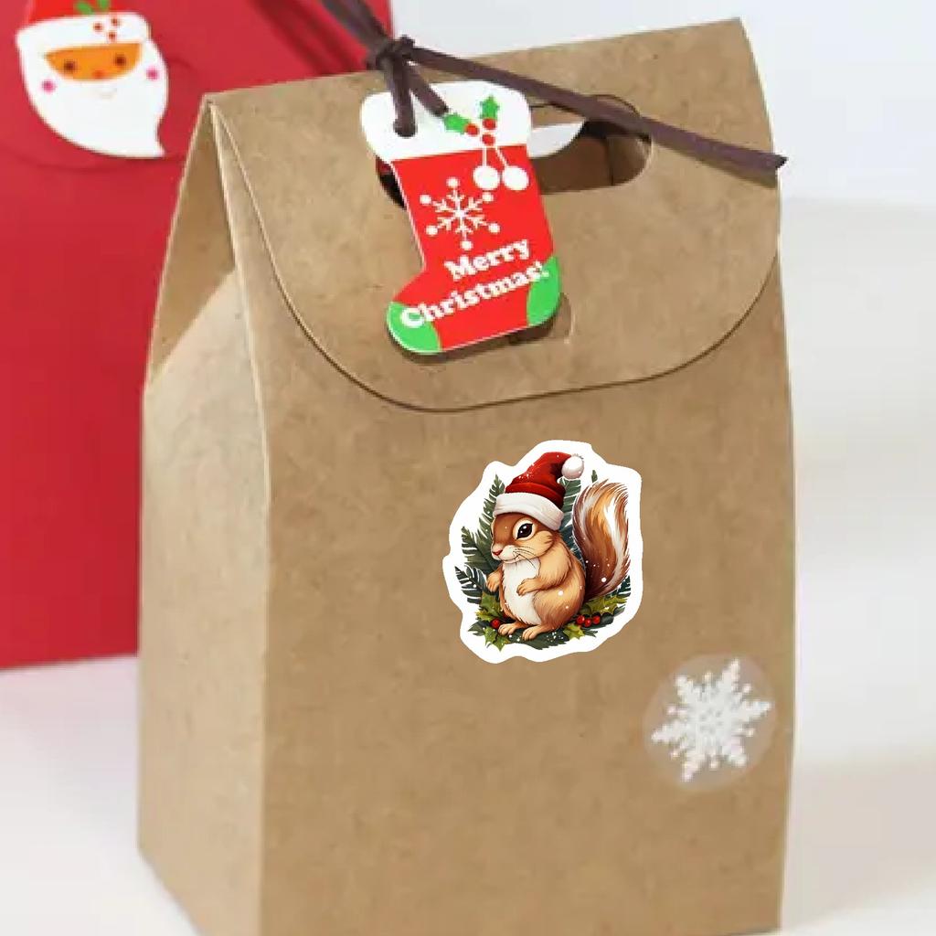 500/roll, Christmas, Creative Cartoon, Squirrel, Sealing Stickers, Gift Packaging, Envelope Stickers