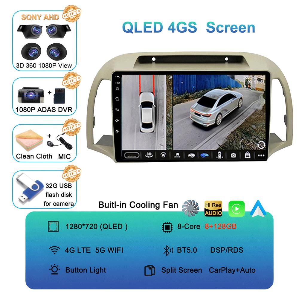 Android 14 Carplay WIFI+4G For Nissan March Micra K12 2002 2003 2004-2010 Car Radio Multimedia Player GPS Stereo 2din Head Unit