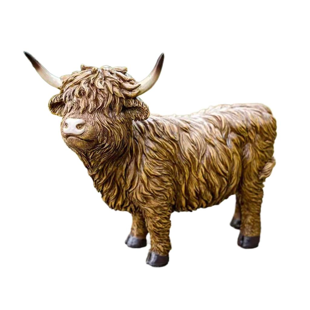 Garden Statue Highland Cow Figurine Collectible Creative Modern Yard Art Decor Tabletop Ornament for Garden Bookshelf Bedroom