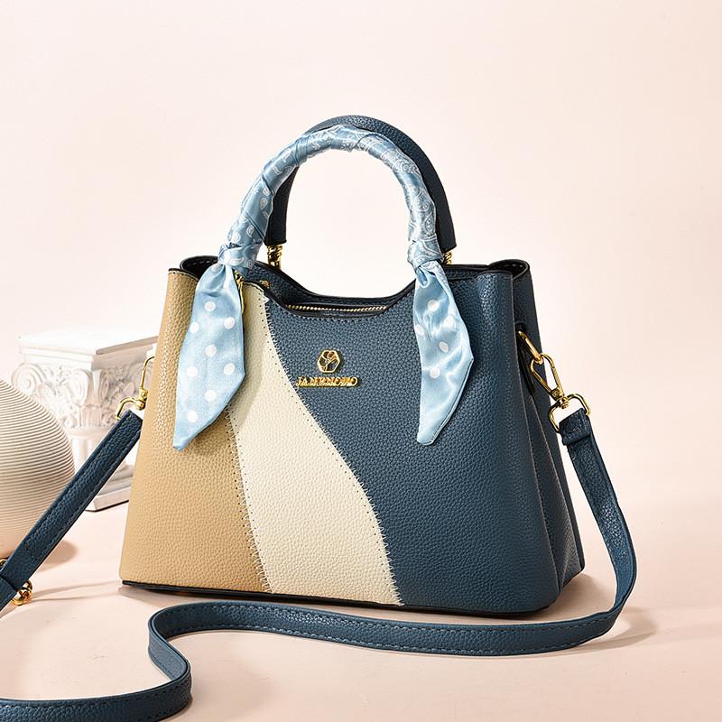 Fashionable Pu Tote Bag With Unique Color Block Design Perfect For Daily Outings Ideal For Moms