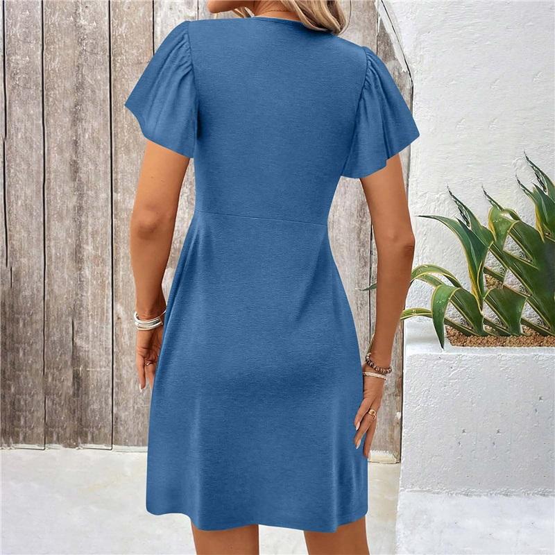 Women's V-Neck Twist Front Short Sleeve Dress Casual Loose Fit Mini Dress Elegant Party Dress