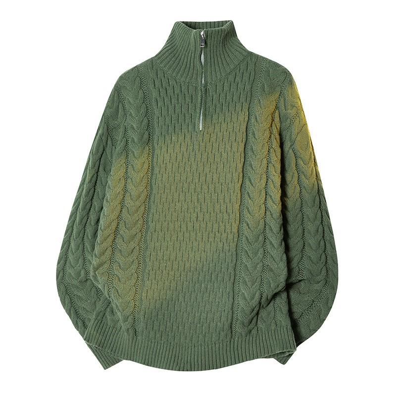 Mens High Neck Zipper Sweater Winter Warm Loose Fit Knit Pullover Teens Casual Daily Wear