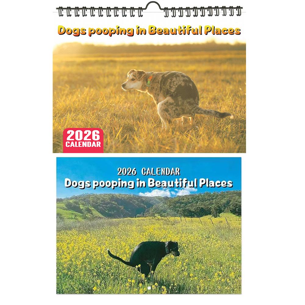 Pooping Dog Calendar 2026 Large Monthly Grid Planning With Important Note Space Funny Gifs For Dogs Lover's Home Decora
